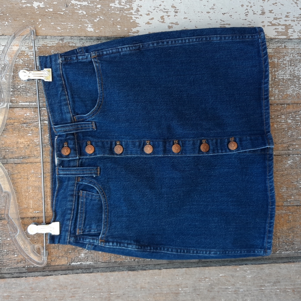 Madewell button front darkwash jean mini skirt sz 25
